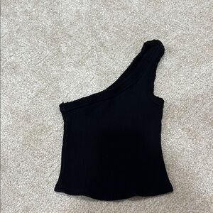 Urban Outfitters Black Ribbed One-Shoulder Tank